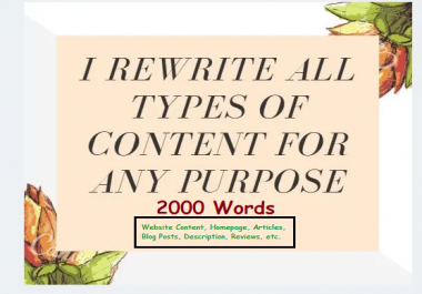 I will manually rewrite website contents blog posts,  articles. SEO Pro Rewriter