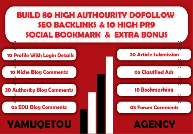 I Will Build 80 High Authority Dofollow SEO Backlinks + 10 High PR9 Social Bookmark+ Extra Bonus