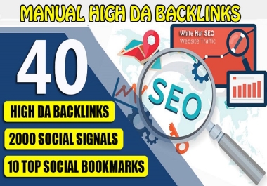 40 High DA Backlinks,  2000+ Social Signals,  10 Top Social Bookmarking - High Authority seo Backlinks