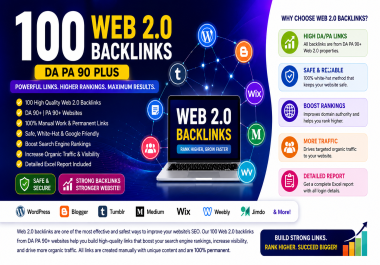 100 Manual Web 2.0 Backlinks with 500 words AI article and da pa 90 plus