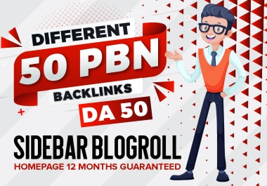 Different 50 PBN Backlinks DA 50 Sidebar BlogRoll Homepage 3 Months Guaranteed