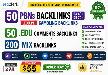50 PBNs DA 40 DR 70+ ed. pl Gambling Backlinks plus 50 ed comnts backlinks plus 200 mix backlinks