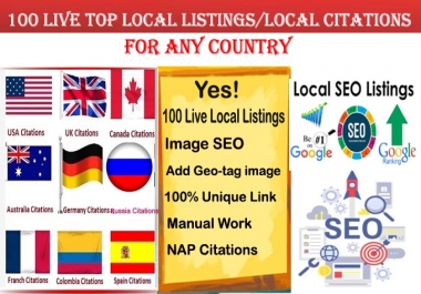 I will do 100 local listings for any country use Geotag image