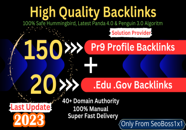 Ultimate Seo - 150 Pr9 + 20 Edu-Gov High Domains Authority Safe Seo Backlinks From - White Hat SEO