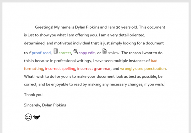 Any document Proof-read,  copy-edit,  and/or review