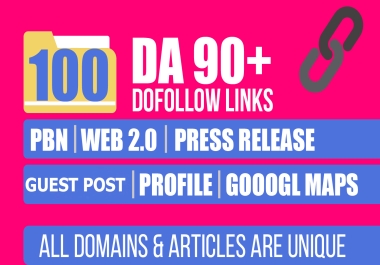Manually Build, 100 PBN, Guest Post, Web2, Profile, Press Release,  Blog Comment, Map-All DA 50 to 90 Plus