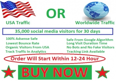 35,000 social media visitors guarantee 100 for 30 days