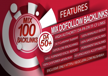 100 Seo Mix Backlinks with 50+ DA to boost your keyword and website Also