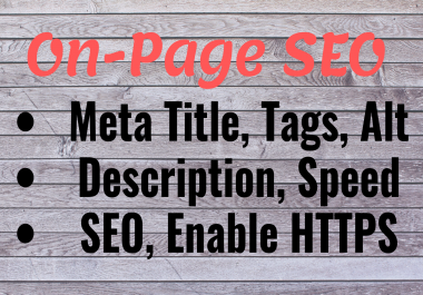 Complete On Page Seo,  On site seo with Meta Title,  Meta Tags,  Alt Tags,  Description,  Increase Speed