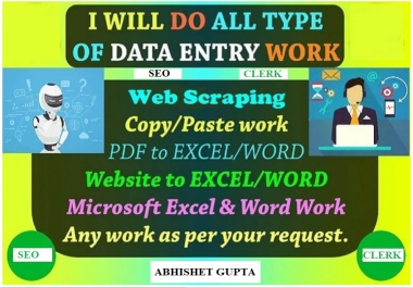 Data Entry for 6 hours in Word or Excel with 100 Quality