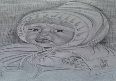 Beautiful painting of baby designed with pencil
