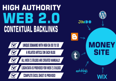 I will Submit 20 web 2.0 high authority dofollow seo backlinks google rank