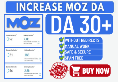 I will increase moz domain authority DA 30 and PA 30 plus permanent