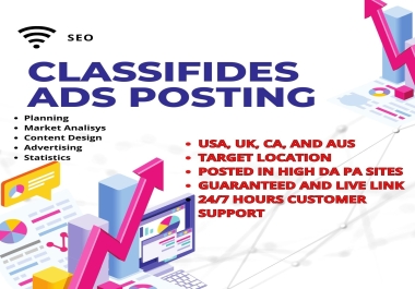 Provide 40 Classifieds ads post on USA UK CANADA AUSTRALIA live Backlinks