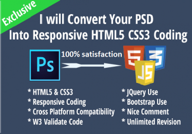 I will convert PSD into responsive html css using bootstrap jquery