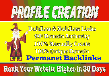 Create 60 High DA social profiles setup or profile creations backlinks