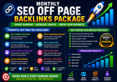 I will do Monthly SEO Off-Page Backlinks Package to Boost Ranking