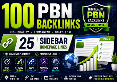 Powerful 100 PBN Backlinks Plus 25 Sidebar Homepage Links High DA50/DR30+ Permanent Do-Follow