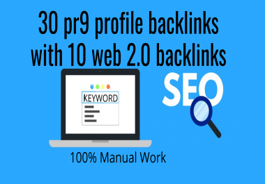 create 30 pr9 profile backlinks with 10 web 2.0 backlinks