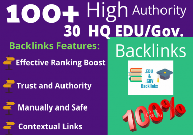 Buy 100 UNIQUE Dofollow & 30 EDU/Gov. SEO BackIinks on High DA 80+ sites