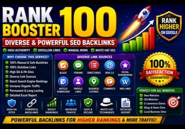 Rank Booster 100 Diverse Powerful SEO Backlinks For Google Ranking