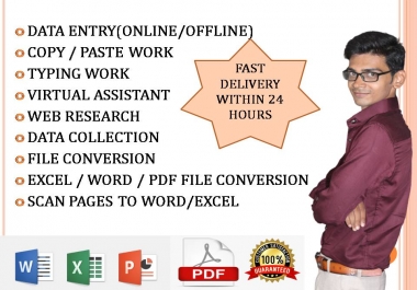 I will do any type of data entry,  internet research,  excel work etc.