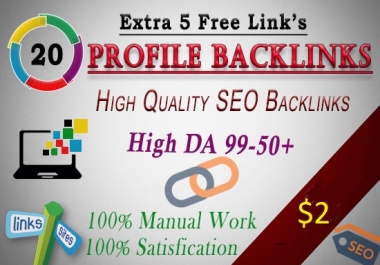 I Will Create 25 Unique Profile Backlinks On Top 25 Domains