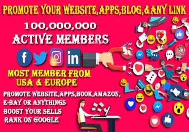 I will promote and market your website,  business,  app or any link on social media