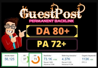 I will publish 5 guest post 80+DA 72+PA low spam rate