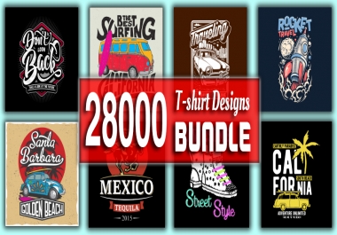 28000 Editable & Printable T-shirt Designs Bundle with various Niches