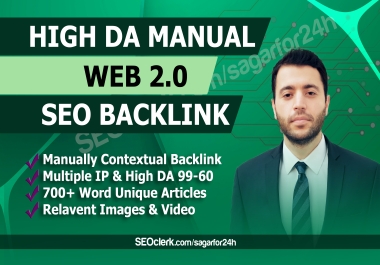 I will build DA 90 contextual web 2.0 high quality seo dofollow manual backlinks