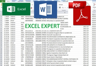 Data Entry,  MS-Excel,  Copy paste,  PDF to MS-Excel and PDF to MS-Word related work