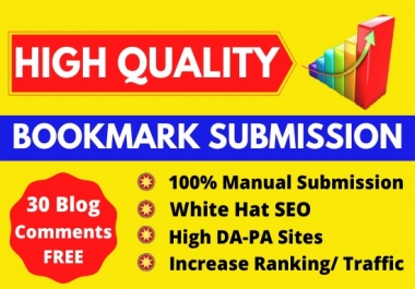 Manually HQ bookmark submission backlinks for seo