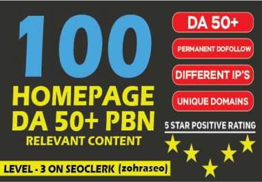 Build 100 PBN - HIGH QUALITY HOME PAGE PBNs With DA 50+ lowest spam score GUARANTEED