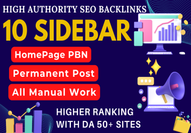 Get 10 Powerful Sidebar PBN Backlinks DA 50+ Dofollow Link For Higher Ranking