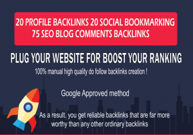 I will do 20 profile backlinks or 20 edu/gov backlinks and 75 blog comments on DA 20 to 90 websites