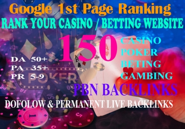 150 High Quality Homepage Backlink Casino,  Poker,  Gambling BETTING DA50+ PA 35+ 100 DOFOLLOW