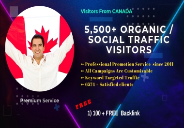 5500+ keyword Targeted Organic Real Humans Visitors Google And Social media Traffic from CANADA