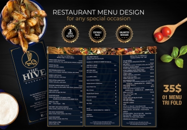 Professionally design restaurant menu ready to print