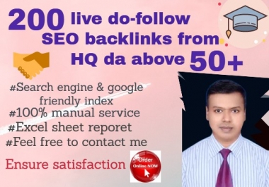 HQ 50+ DA dofollow Backlinks that will be boost-up your ranking.