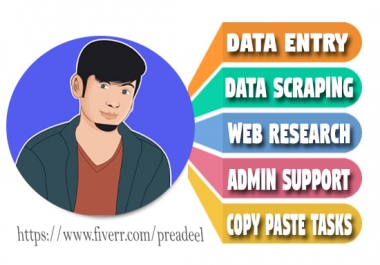 I will be your fastest virtual assistant for excel data entry,  typing work