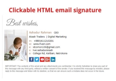 I will create modern Clickable HTML email signature