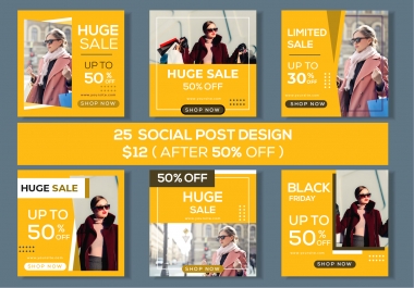 I will design 25 social post for 12 After 50 OFF