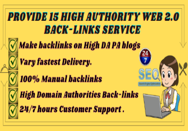 Provide 15 High Authority Web 2.0 Backlinks Service