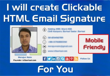 I will create Email Signature Html Email Signature Clickable Signature for you