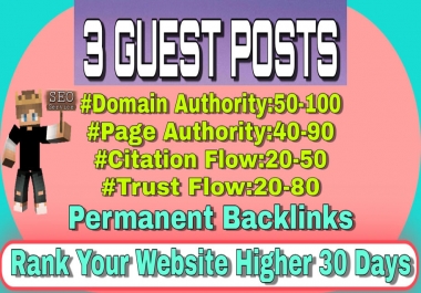 Google Indexable DA 90+ Sites write & Publish 3+ Guest Posts Service