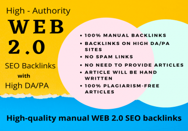 Get high authority white hat dofollow 20 web 2.0 seo manual backlinks on high DA sites