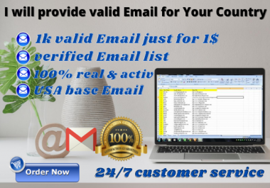 I will provide 1k valid Email for Your Country
