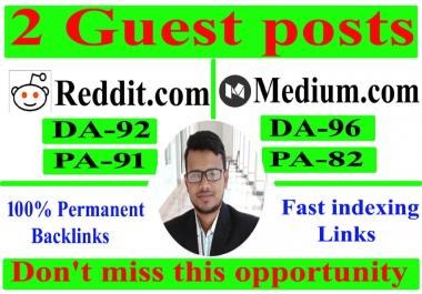Write and Publish 2 Guest Posts High authority Blog DA90+ Permanent Backlinks & fast indexing