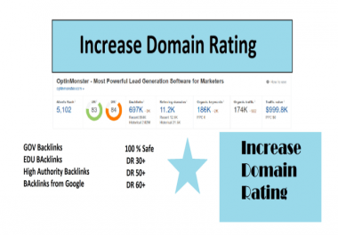 I will increase domain rating,  increase ahrefs domain rating,  increase DR 50 plus